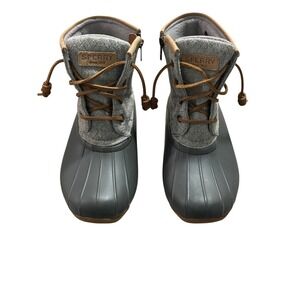 Sperry Top Sider Women Gray Wool Rubber Duck Boots Ankle Zip Size 6.5